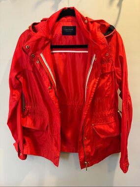 Zara Red Hooded Utility Anorak Jacket